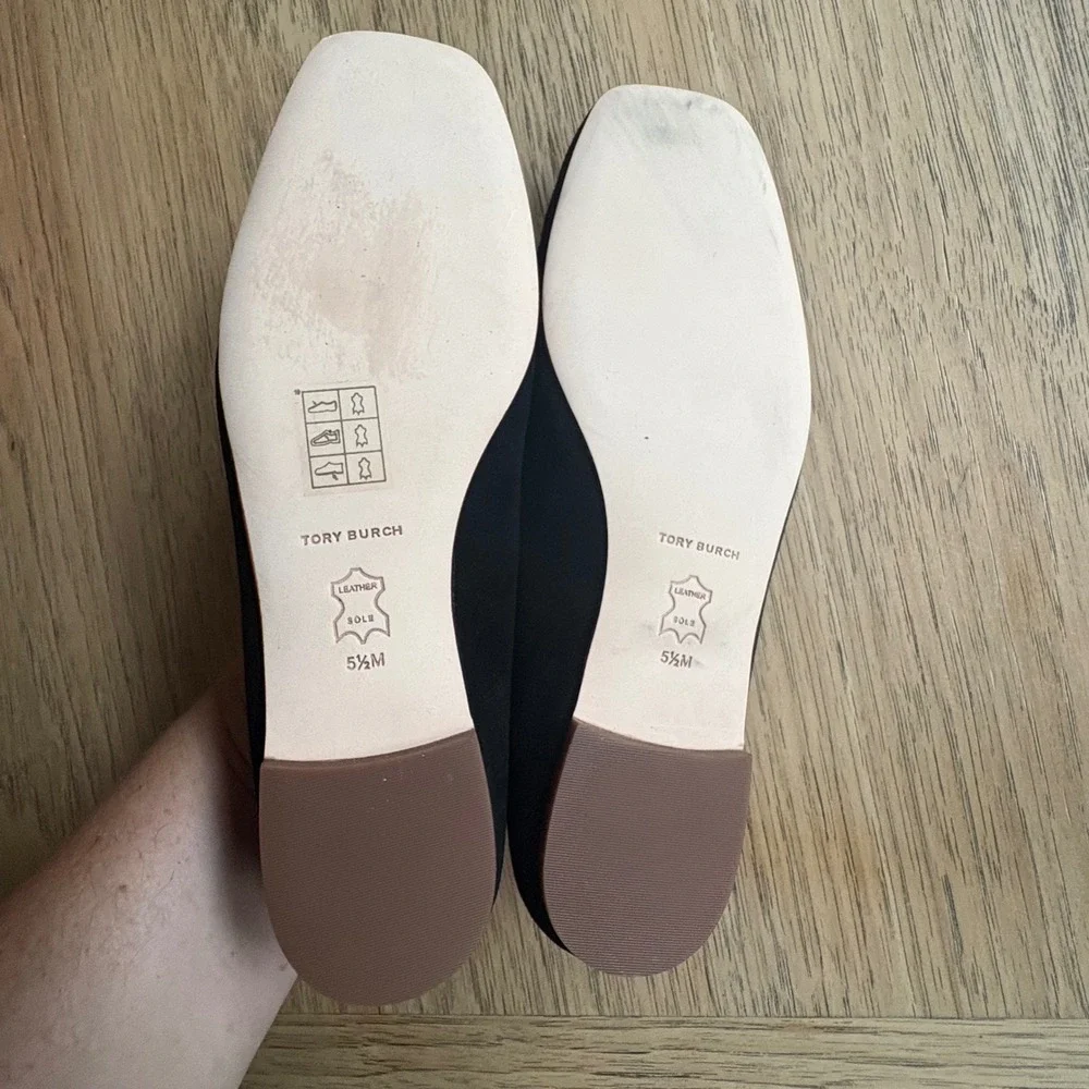 $258 NWB TORY BURCH Georgia Blk Suede Leather‎ Square Toe Ballet Flats SZ 5.5